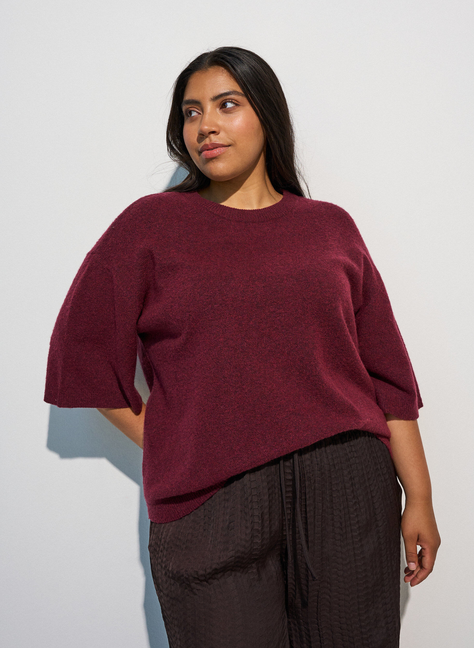 ZizziL&ouml;st stickad blus med korta &auml;rmar, R&ouml;d, Model image number 0
