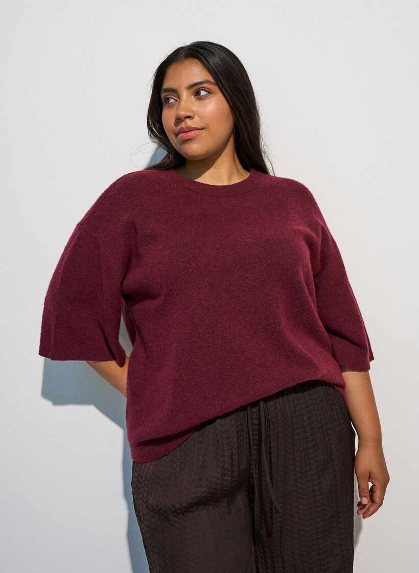 L&ouml;st stickad blus med korta &auml;rmar, R&ouml;d, Model image number 0