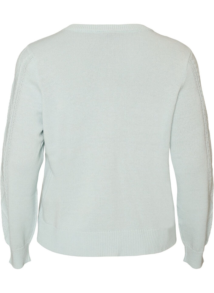 Kabelstickad cardigan med dekorativa knappar, Bl&aring;, Packshot image number 1