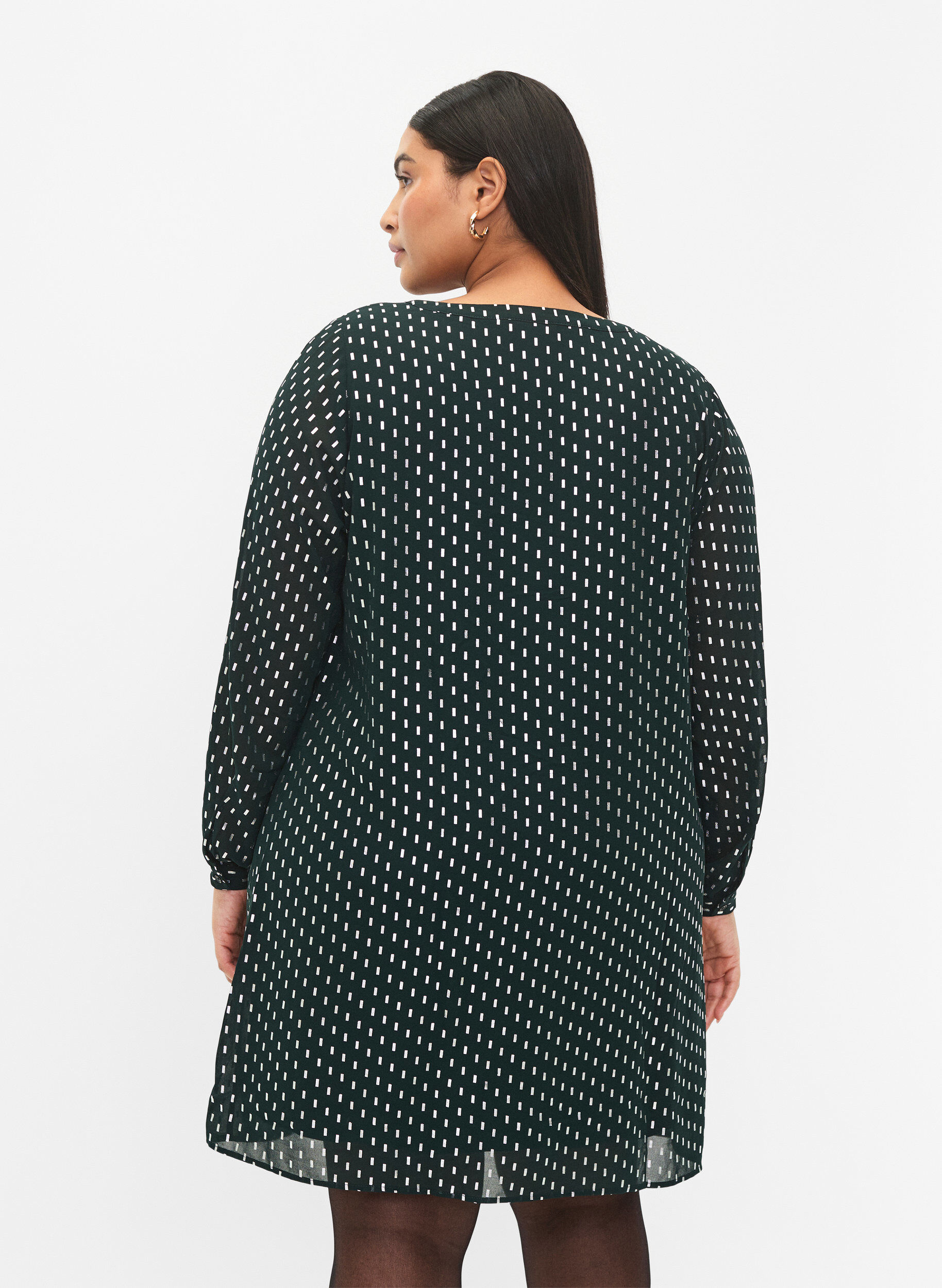 Zizzi L&aring;ng&auml;rmad kl&auml;nning med folietryck, Scarab w. Silver, Model image number 1