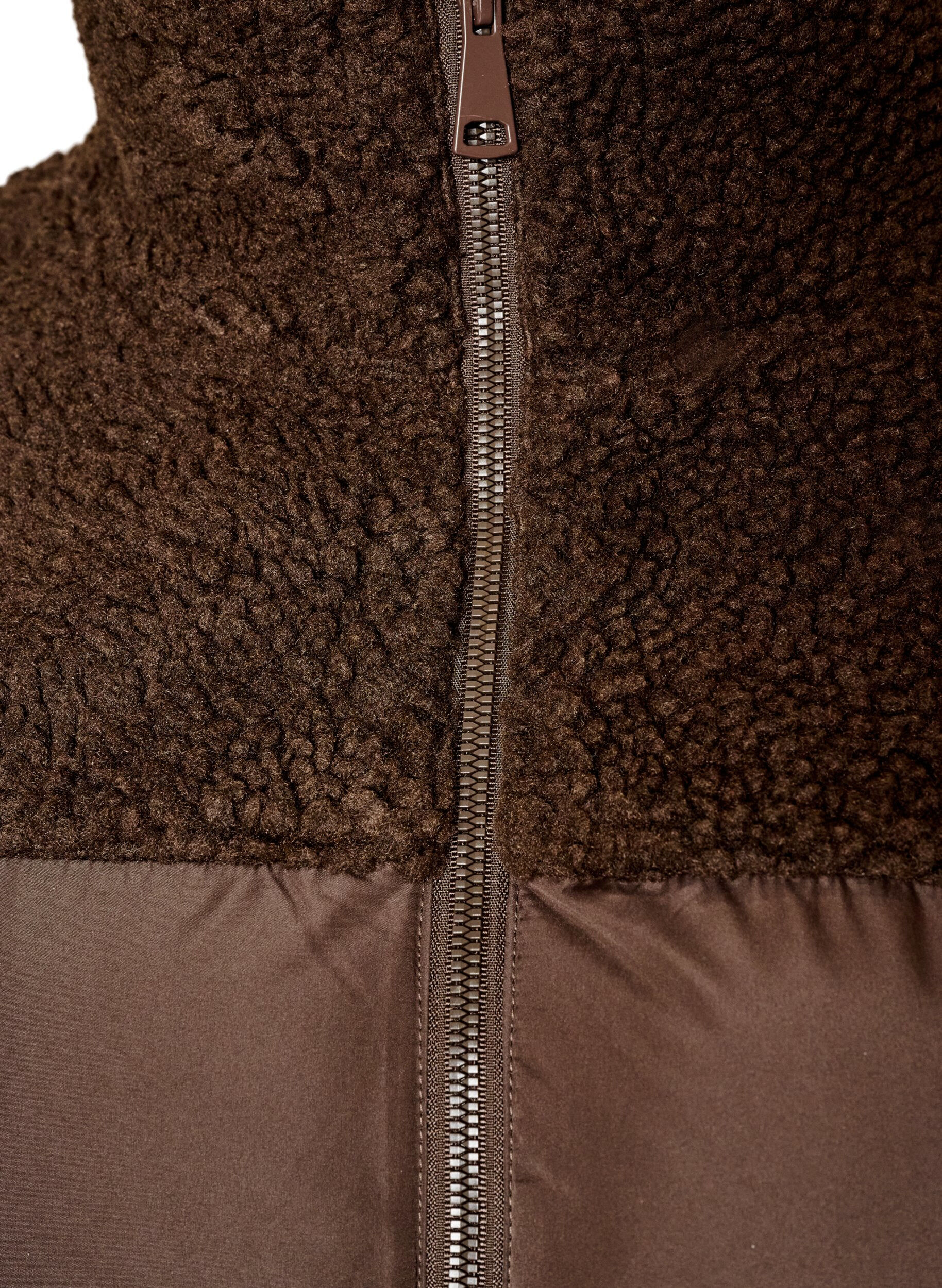 ZizziHalvl&aring;ng pufferjacka med teddyfleece, Brun, Packshot image number 2