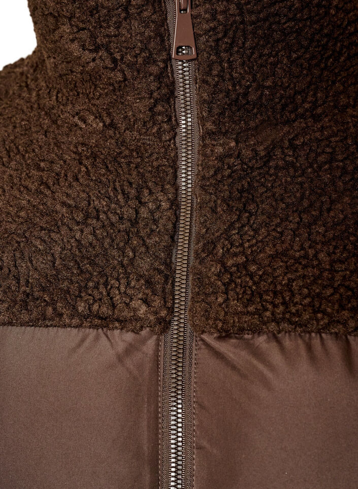 Halvl&aring;ng pufferjacka med teddyfleece, Brun, Packshot image number 2