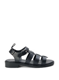 Sandal i läder med bred passform, Black, Packshot