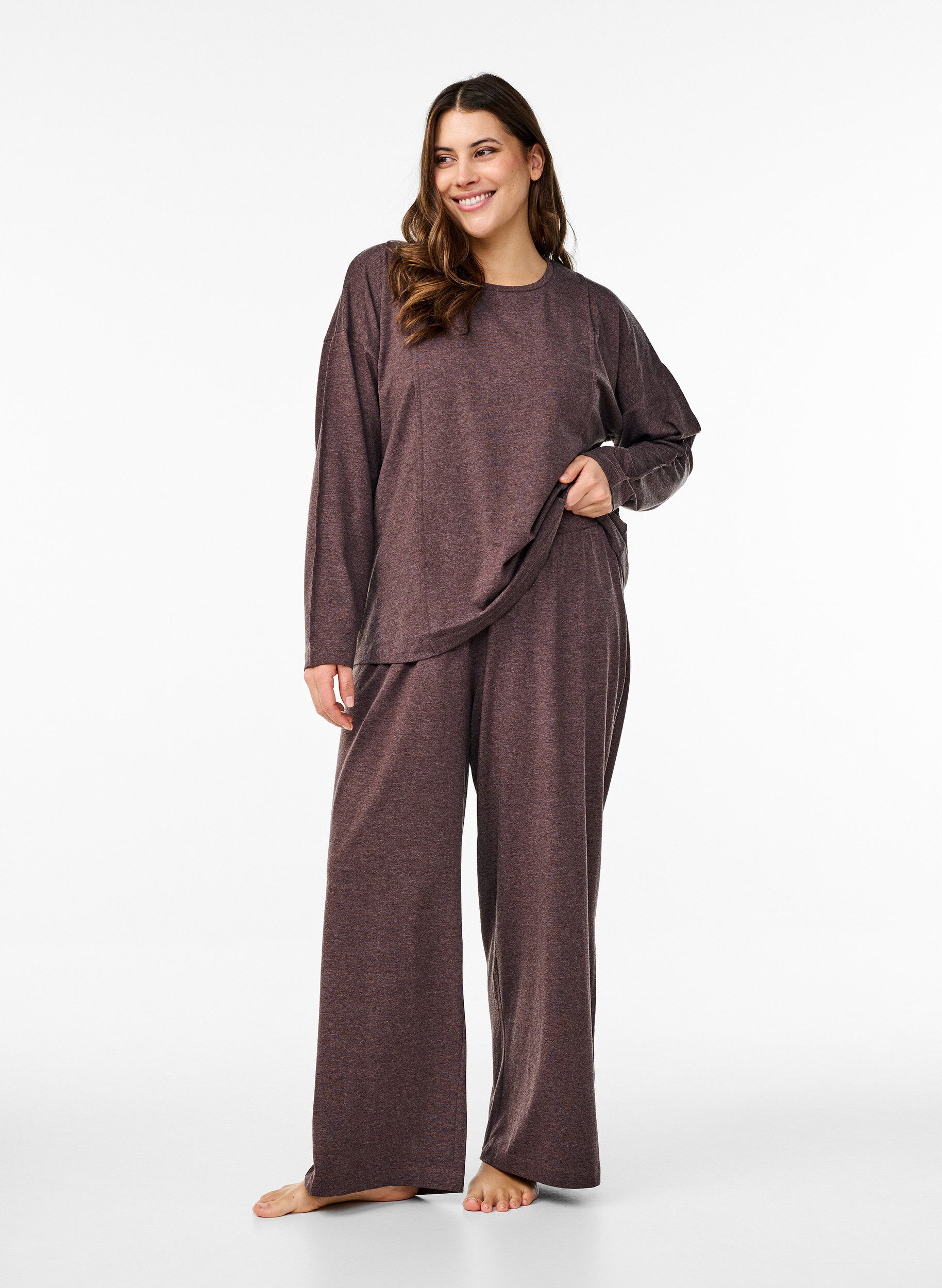 Zizzi Jerseybyxor med raka ben och h&ouml;g midja, Bracken Mel., Model image number 0