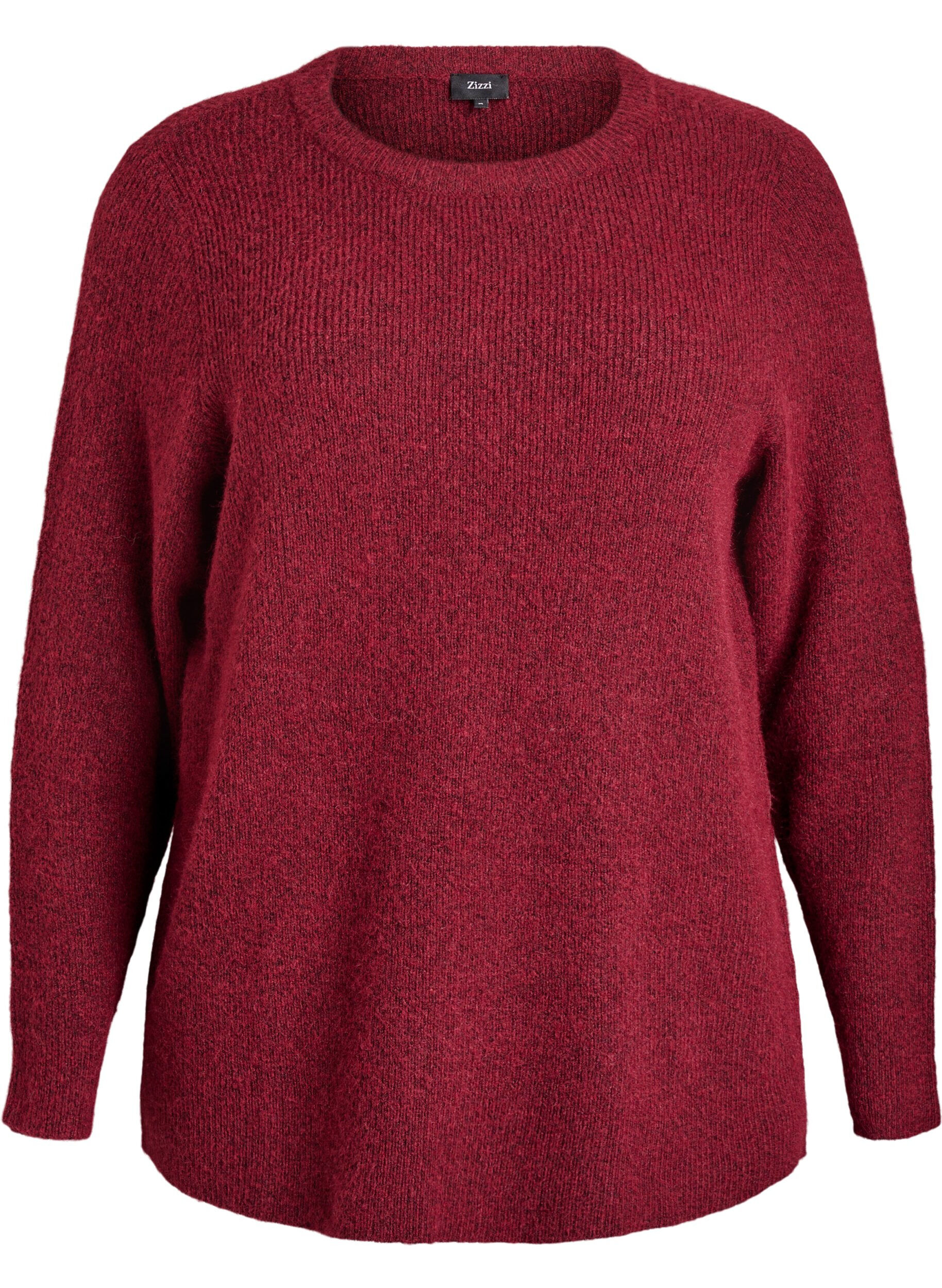 Melerad stickad blus med rund hals