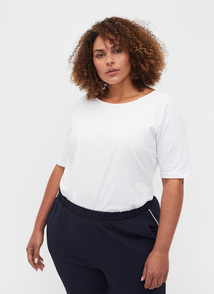 T-shirt i bomull med 2/4 ärmar, White, Model image number 0