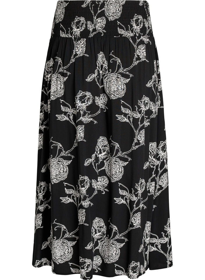 Maxikjol i viskos med smock, Svart, Packshot image number 1