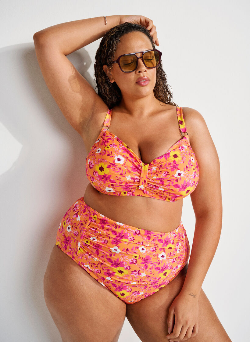 Bikinitopp med bygel och m&ouml;nster, Orange, Image image number 0