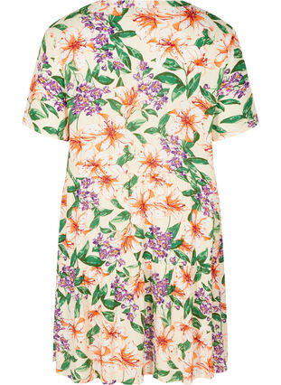 A-linjeformad viskosklänning med korta ärmar, Tropic AOP, Packshot image number 1
