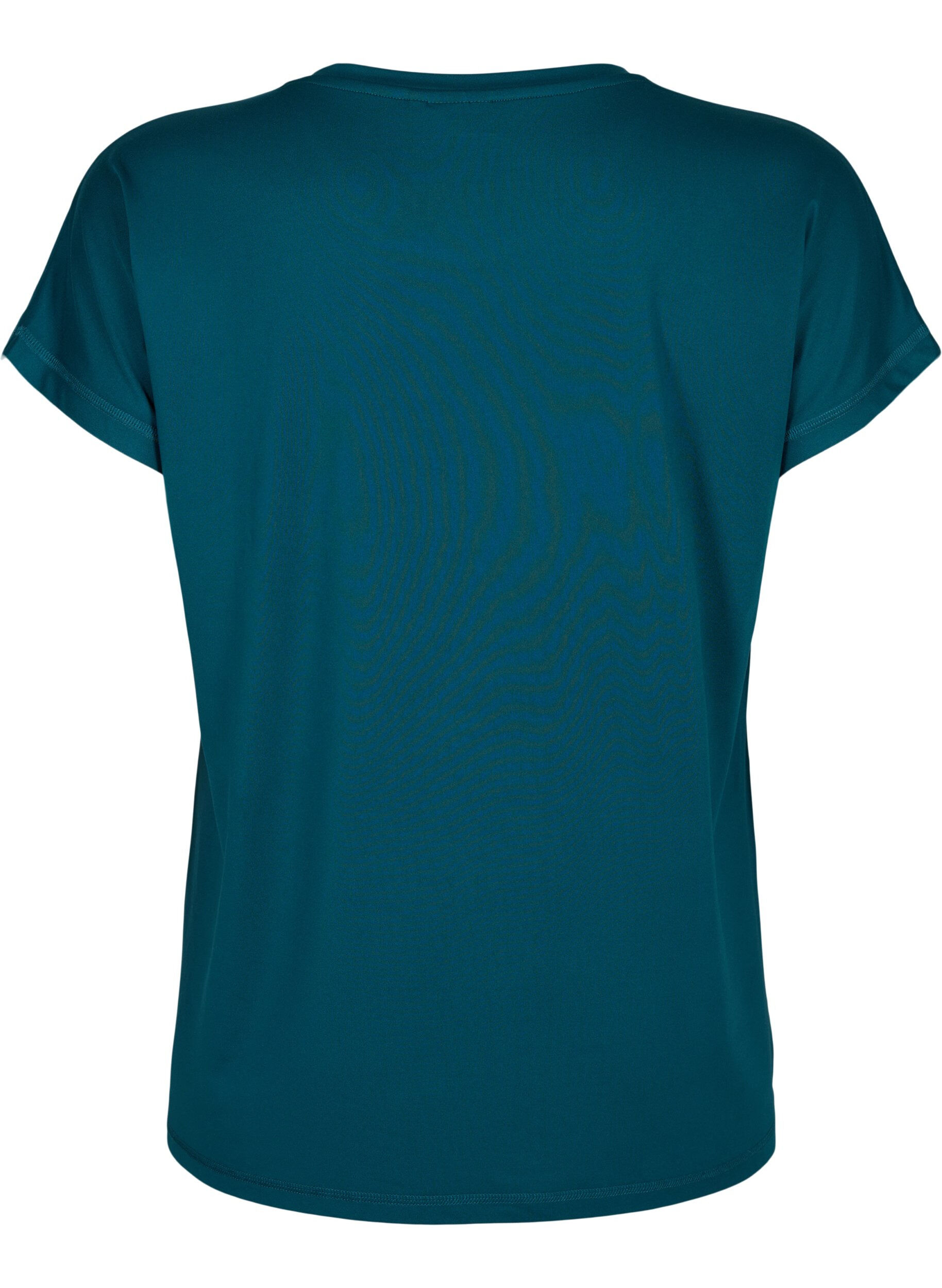 Zizzi Kort&auml;rmad tr&auml;nings t-shirt med tryck, Deep Teal/Pacific, Packshot image number 1