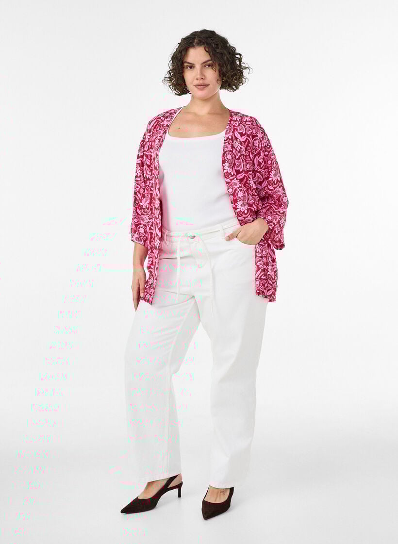 Kort kimono i viskos med 3/4-&auml;rmar, Rosa, Model image number 1