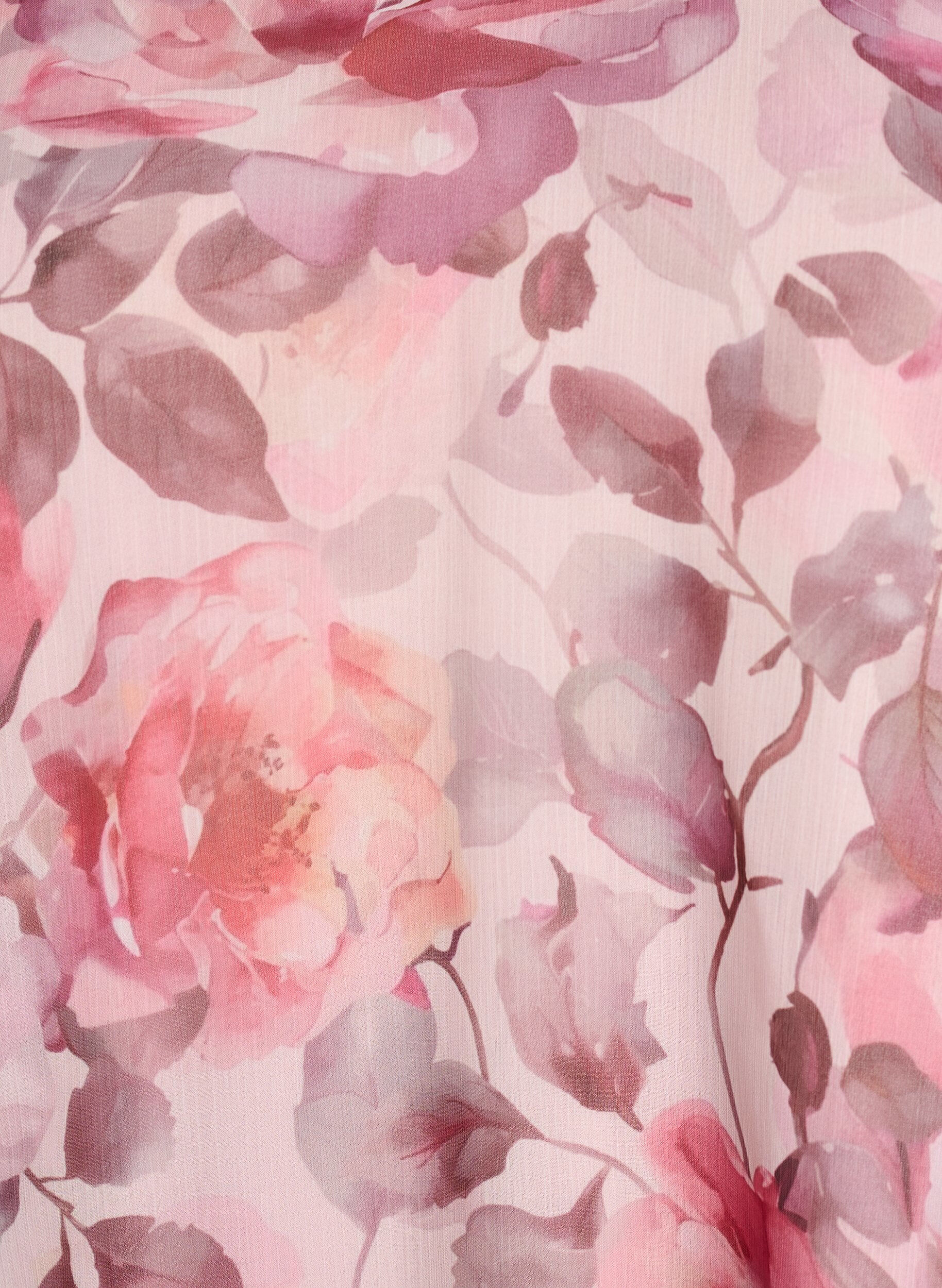 ZizziBlommig blus med v-ringning och volang&auml;rmar, Rosa, Packshot image number 2