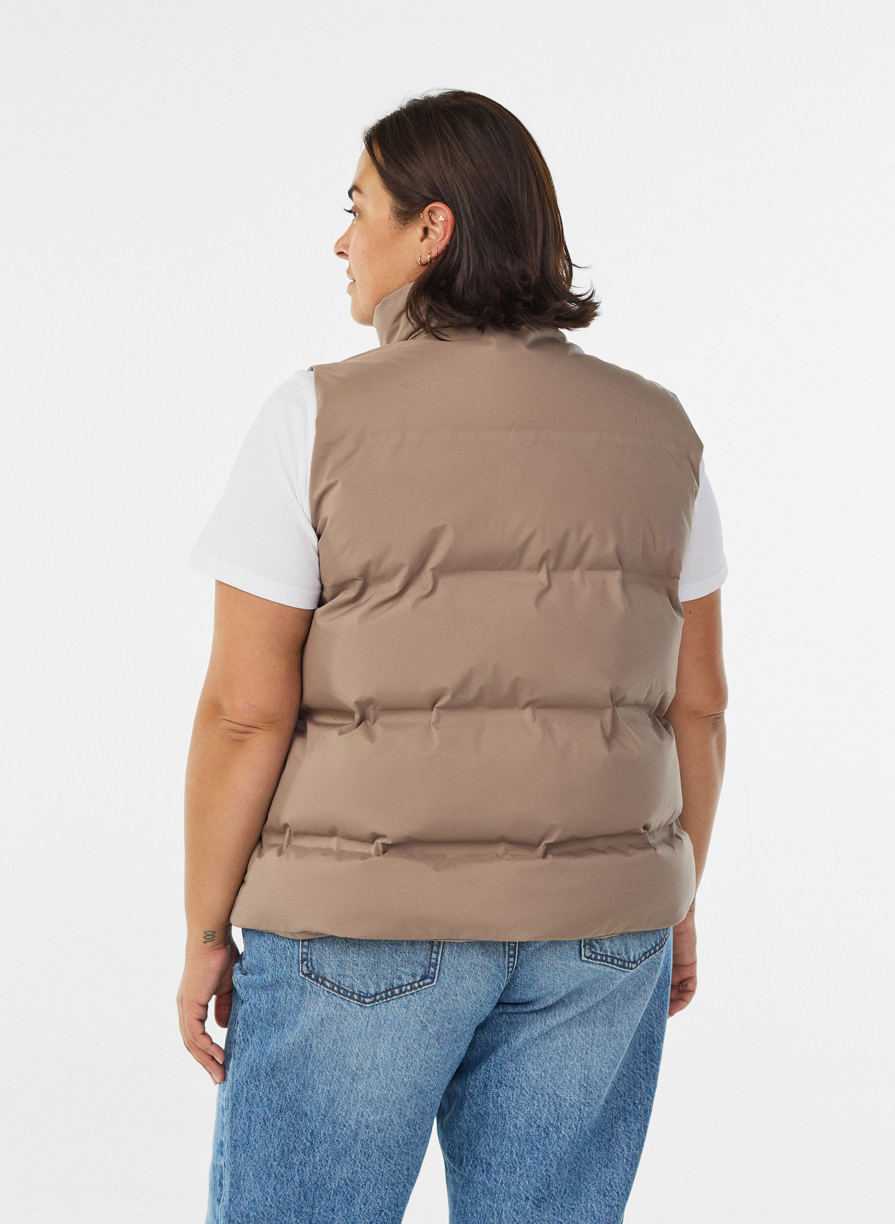 ZizziKort pufferjacka med h&ouml;g krage, Brun, Model image number 2