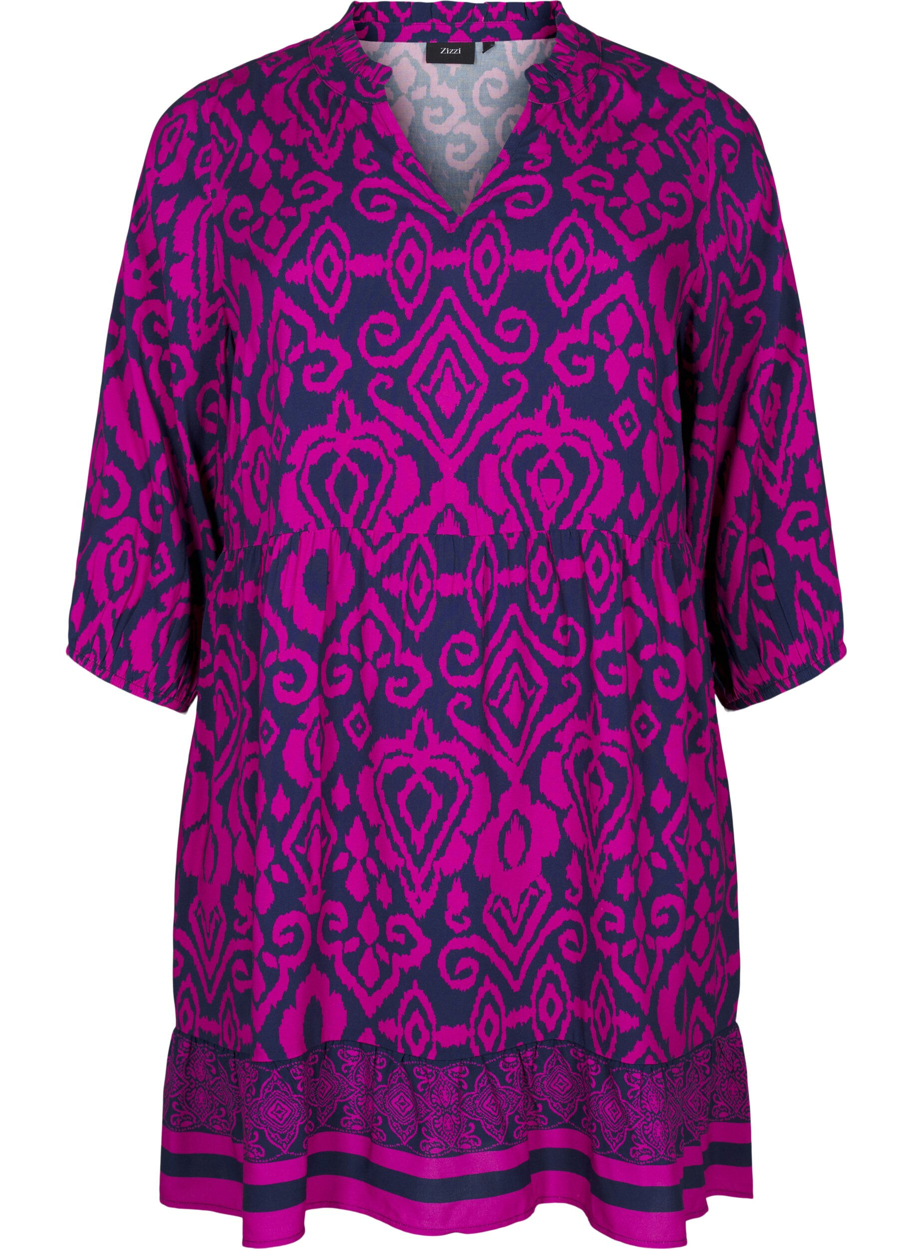 Zizzi Kort A-linjeformad kl&auml;nning med tryck, Night Sky AOP, Packshot image number 0