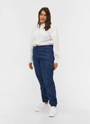 Lösa jeans med dragsko, Medium Blue, Model image number 4
