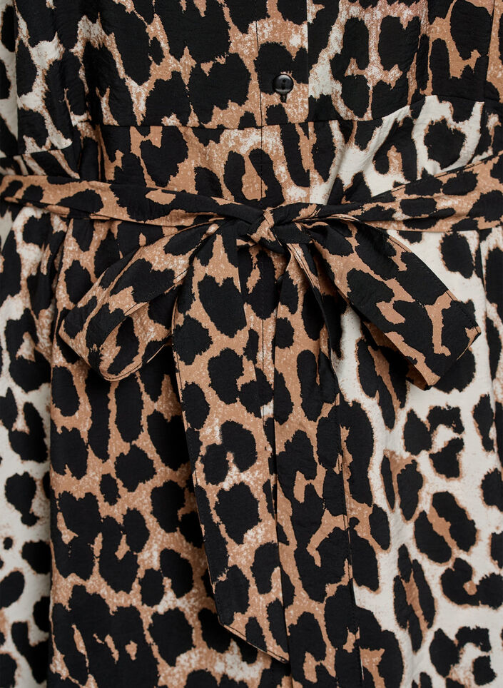 M&ouml;nstrad tunika med knytsk&auml;rp och 3/4-&auml;rmar, Brun, Packshot image number 3