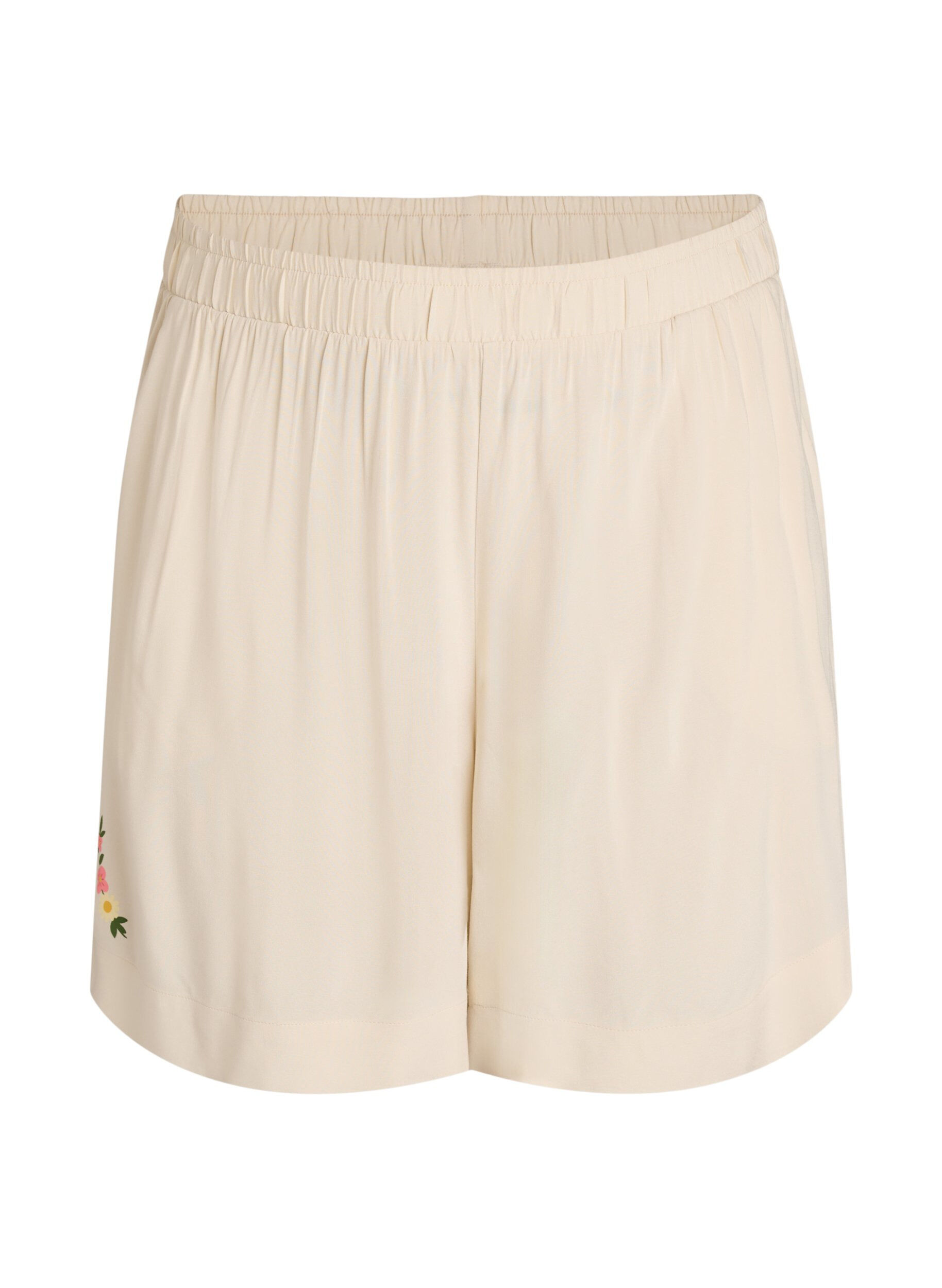 Zizzi L&ouml;sa pyjamasshorts i viskos med h&ouml;g midja, Beige, Packshot image number 0