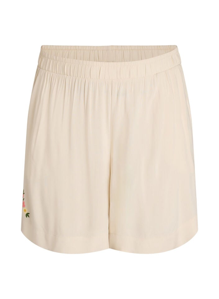 L&ouml;sa pyjamasshorts i viskos med h&ouml;g midja, Beige, Packshot image number 0