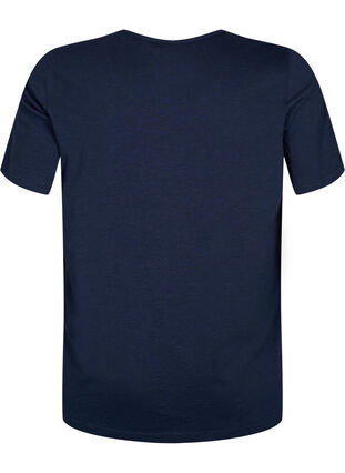 T-shirt i bomull med spetsband, Navy Blazer, Packshot image number 1