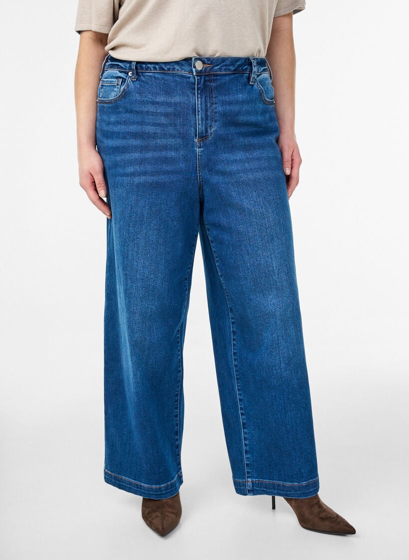 Kiana jeans med rak passform och h&ouml;g midja, Bl&aring;, Model image number 2