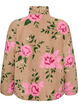 Blommig fleecejacka med h&ouml;g krage och dragkedja, Beige, Packshot image number 1