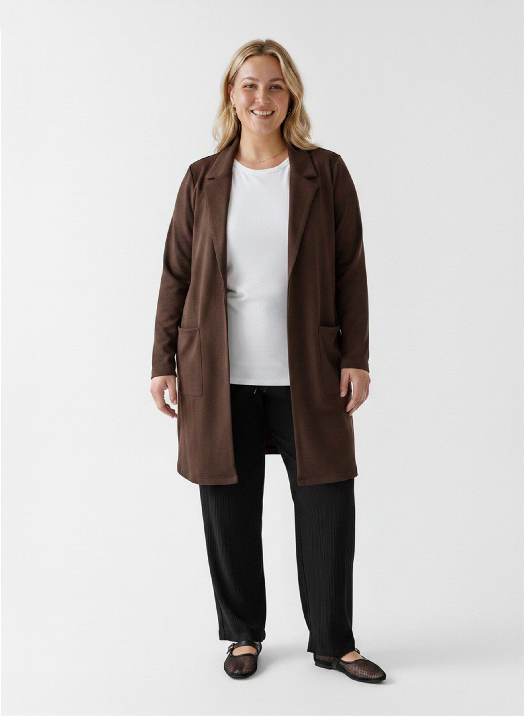ZizziL&aring;ng kavaj med fickor, Brun, Model image number 1