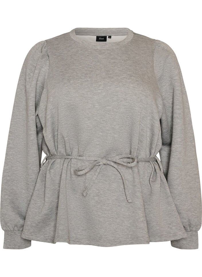 Blus med knytband och puff&auml;rmar, Gr&aring;, Packshot image number 0