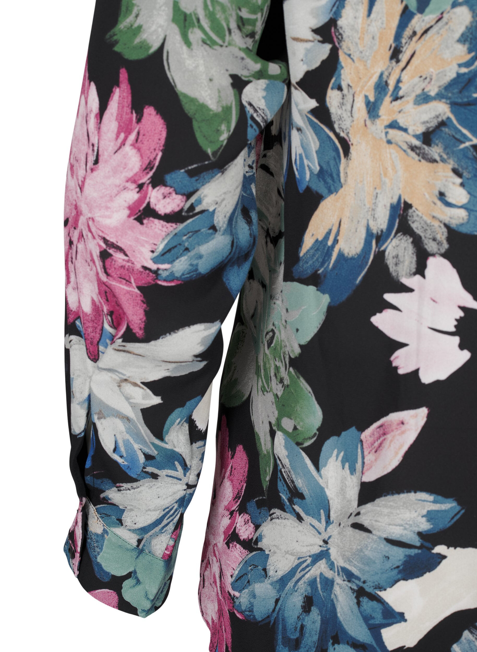 Zizzi L&aring;ng&auml;rmad blus med blommigt tryck, Rose Flower AOP, Packshot image number 3