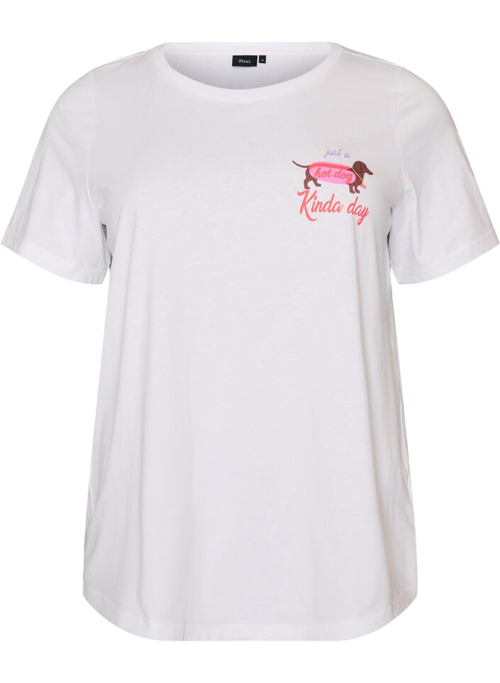 T-shirt i bomull med tryck p&aring; br&ouml;stet, Vit, Packshot image number 0