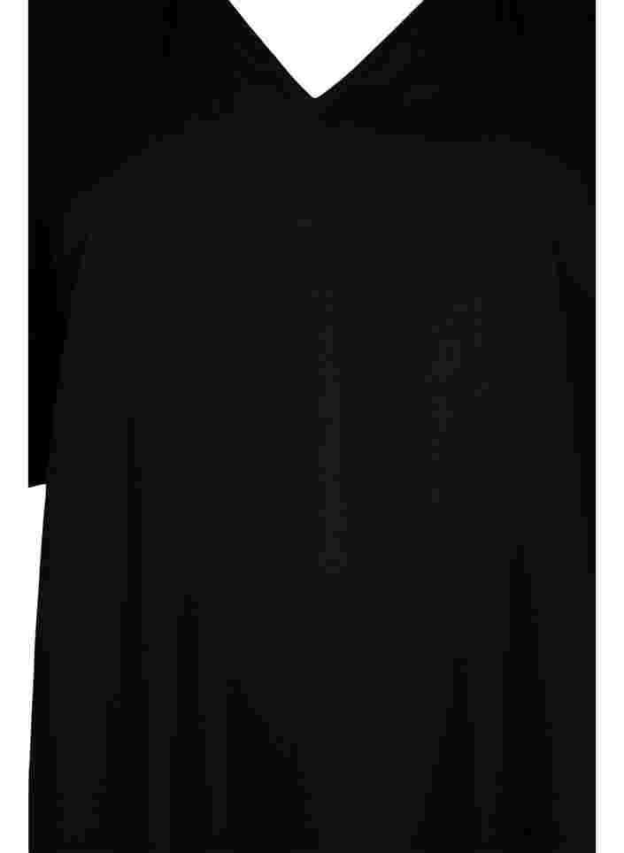 Kortärmad klänning i viskos med v-ringning, Black, Packshot image number 2