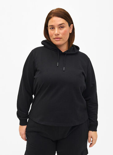 Huvtröja i sweatshirt-kvalitet, Black, Model image number 0