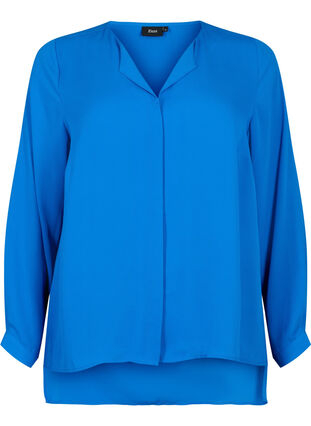 Enfärgad skjorta med V-ringning, Princess Blue, Packshot image number 0