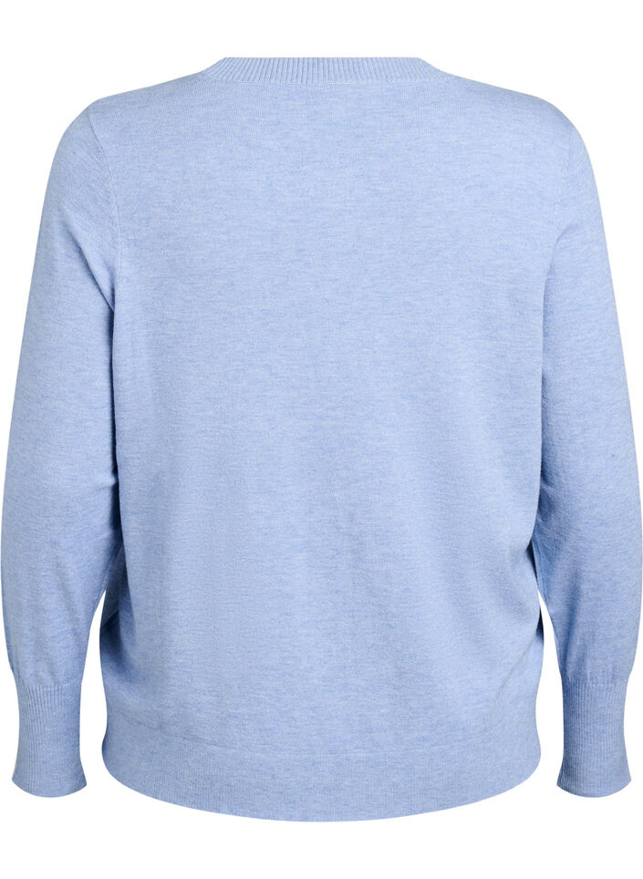 Stickad blus med rund hals, Bl&aring;, Packshot image number 1