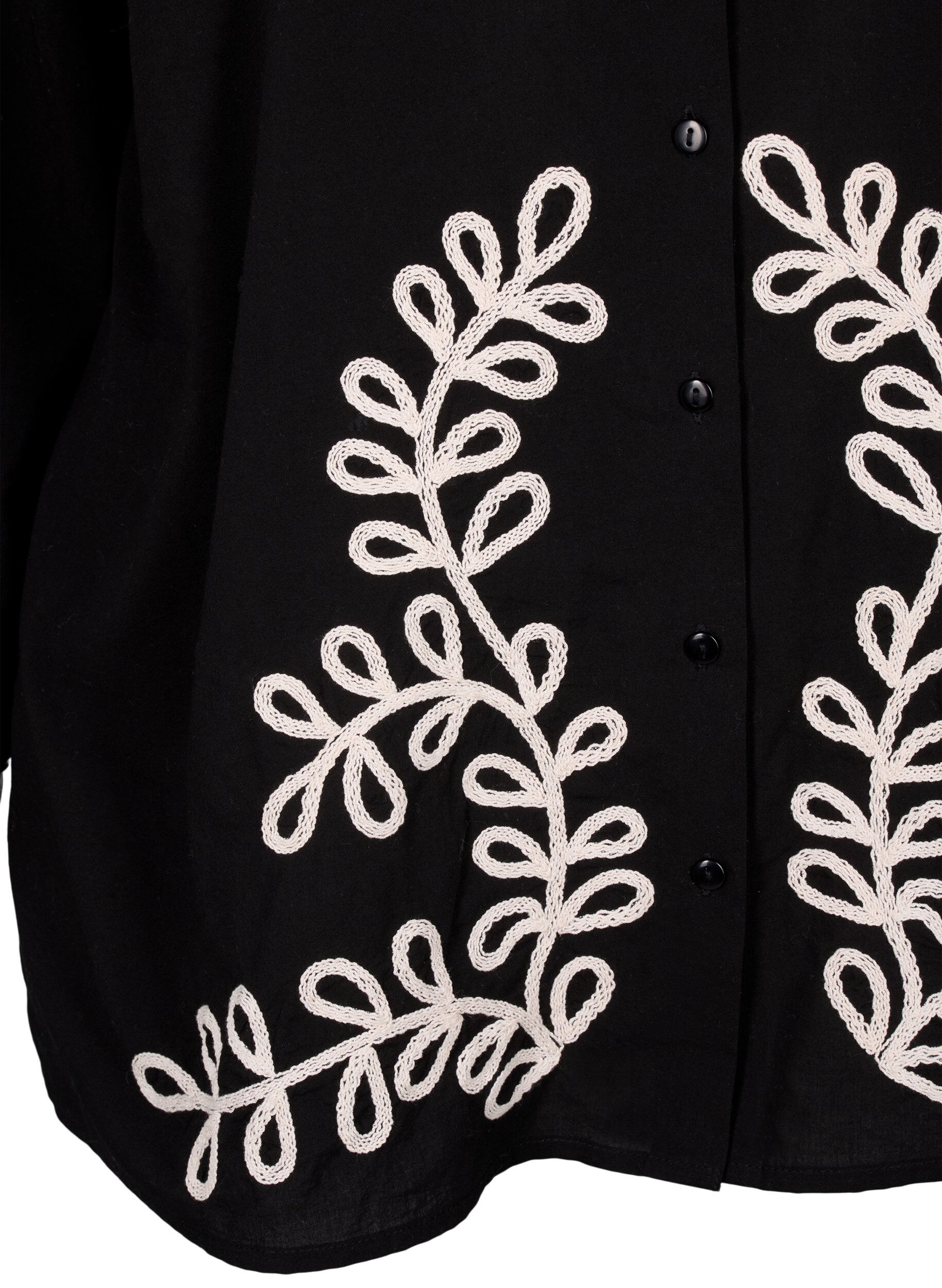 Zizzi L&ouml;st sittande bomullsskjorta med broderi, Black, Packshot image number 3