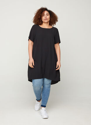 Enfärgad klänning med korta ärmar, Black, Model image number 2
