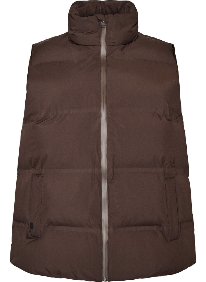 Kort pufferv&auml;st med h&ouml;g krage, Brun, Packshot image number 0
