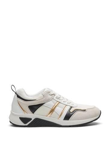Sneakers med bred passform, White/Gold, Packshot image number 0