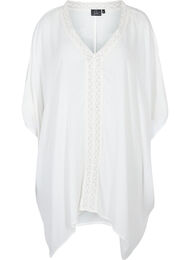 Strandklänning i viskos med spetsdetaljer, Bright White
