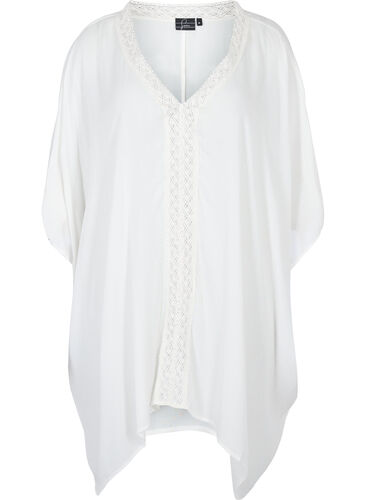 Strandklänning i viskos med spetsdetaljer, Bright White, Packshot image number 0