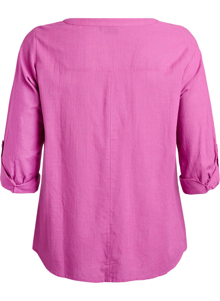 Skjortblus i bomull med v-ringning, Rosa, Packshot image number 1