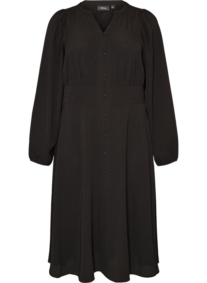 Midikl&auml;nning med smock och dekorativa knappar, Svart, Packshot image number 0