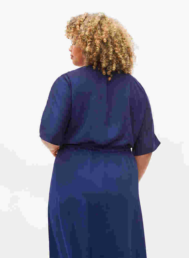 Kortärmad midiklänning med justerbar midja, Evening Blue, Model image number 1