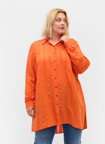 Lång randig skjorta med långa ärmar, Harvest Pumpkin, Model image number 0