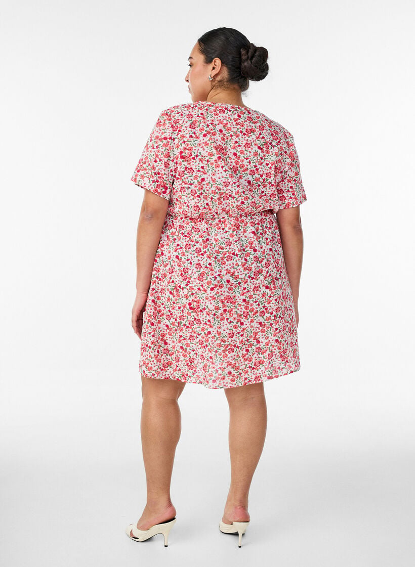 Kort kl&auml;nning i bomull med blommigt m&ouml;nster, R&ouml;d, Model image number 2