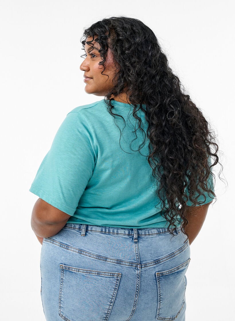 Kort&auml;rmad enkel t-shirt med v-ringning, Bl&aring;, Model image number 2