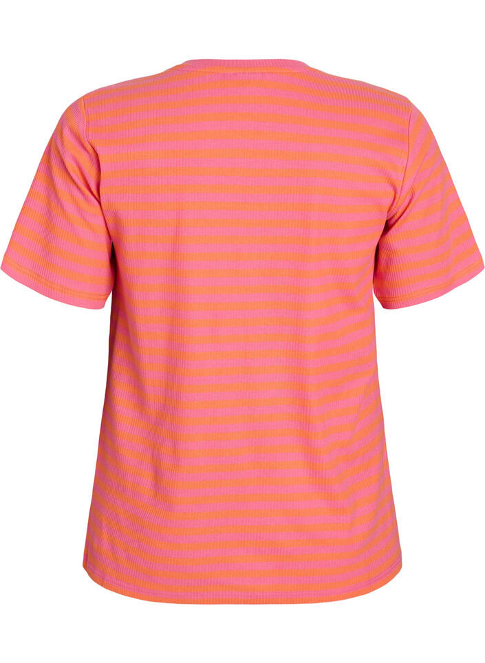 Randig t-shirt med ribbad struktur, Orange, Packshot image number 1