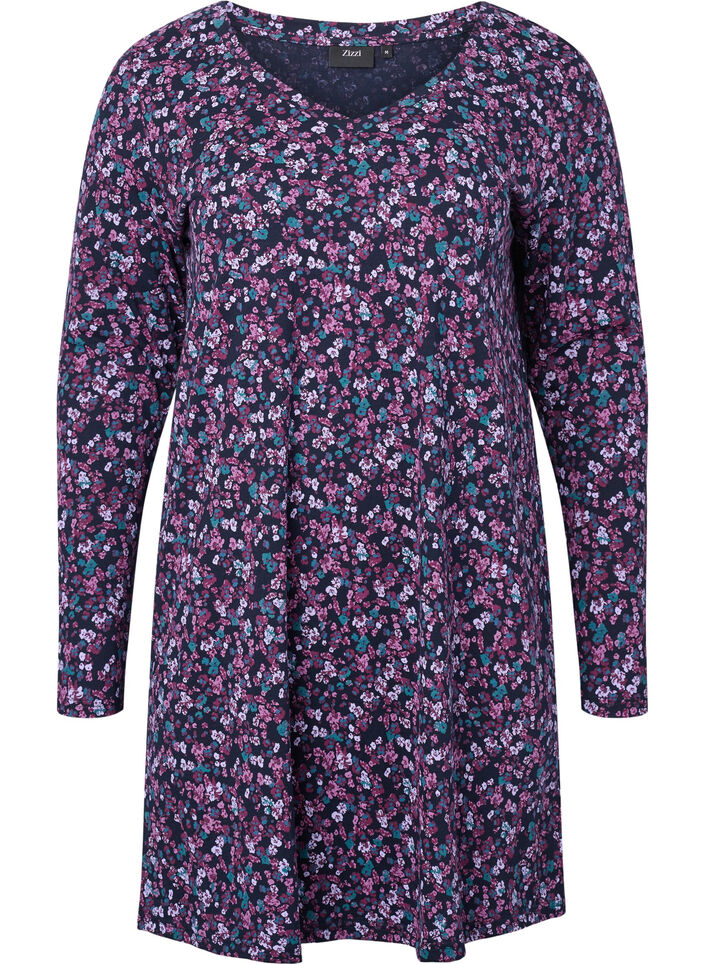 Långärmat nattlinne i bomull, Night Sky Disty AOP, Packshot image number 0