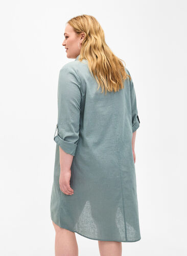 Randig klänning i bomull och linne, Chinois Green, Model image number 1