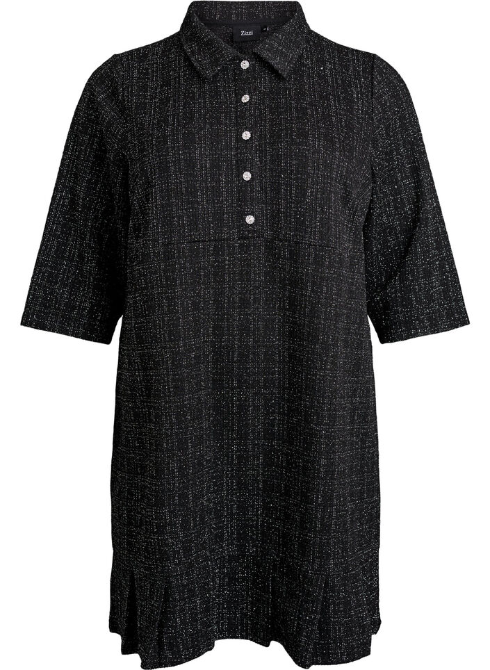 Kort kl&auml;nning i boucl&eacute; med dekorativa knappar, Svart, Packshot image number 0
