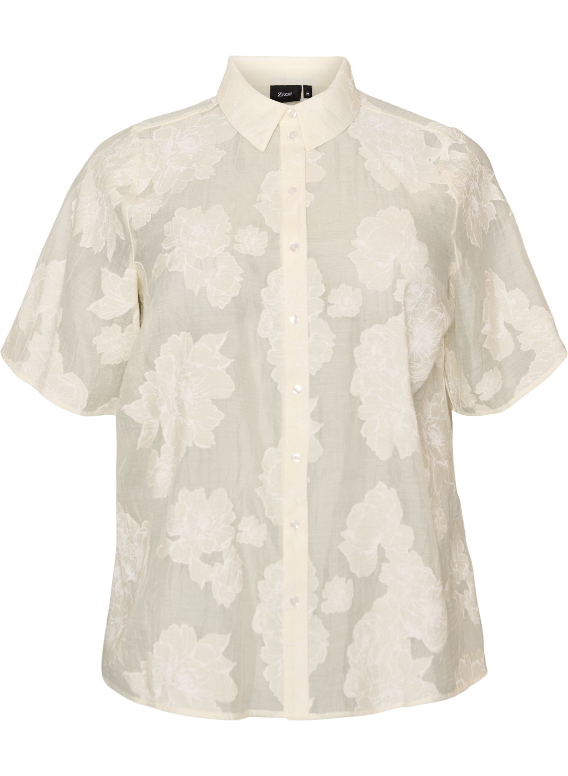 Zizzi Skir skjortblus med blommigt m&ouml;nster, Beige, Packshot image number 0